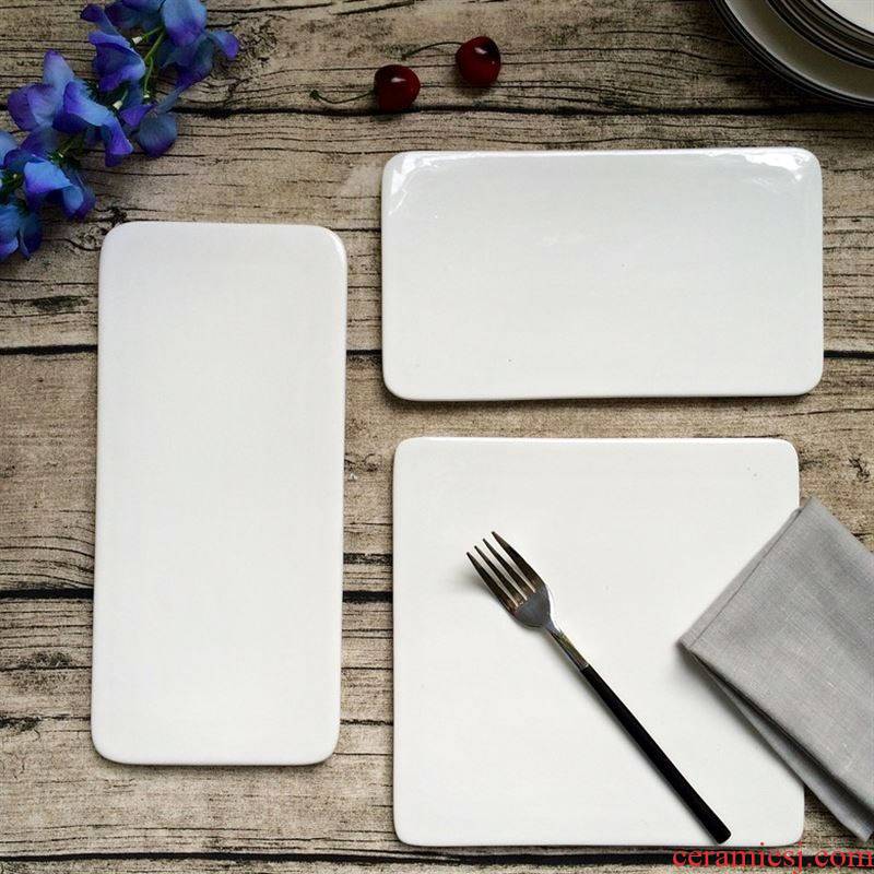 Creative dinner plate rectangular flat ceramic plate sushi plates plate west cake plate of Japanese tableware pure white