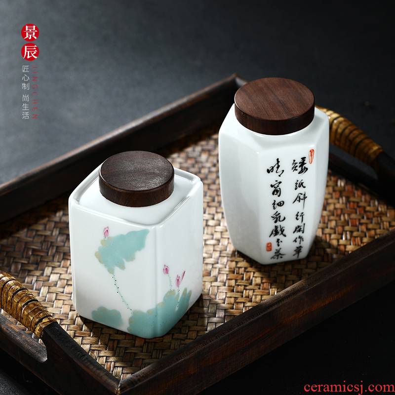 Jingdezhen ceramic square creative hand - made pastel kung fu pu 'er tea pot seal guanyin tea cake store tea urn