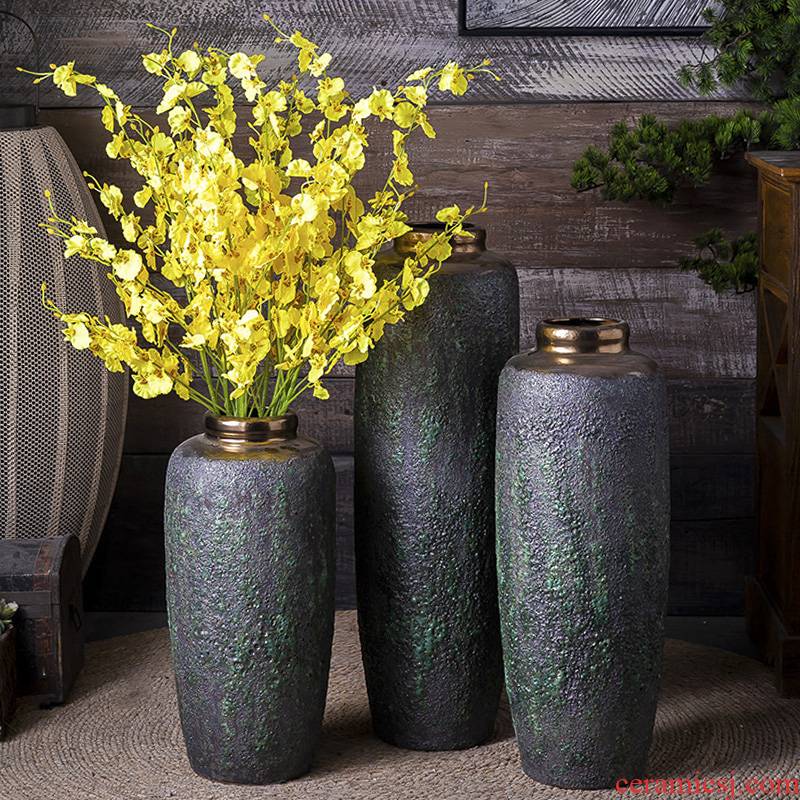 Jingdezhen ceramic vase landing dried flowers flower arrangement sitting room adornment is placed to restore ancient ways do old literary checking pottery basin