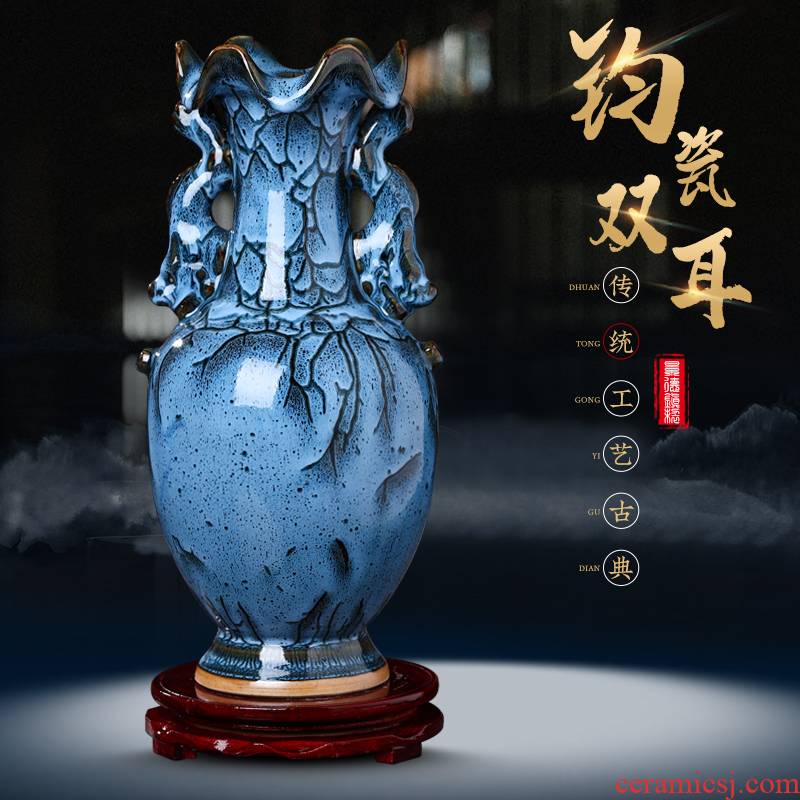 Archaize jun porcelain of jingdezhen ceramics ears vase furnishing articles of modern Chinese style household living room TV cabinet decoration