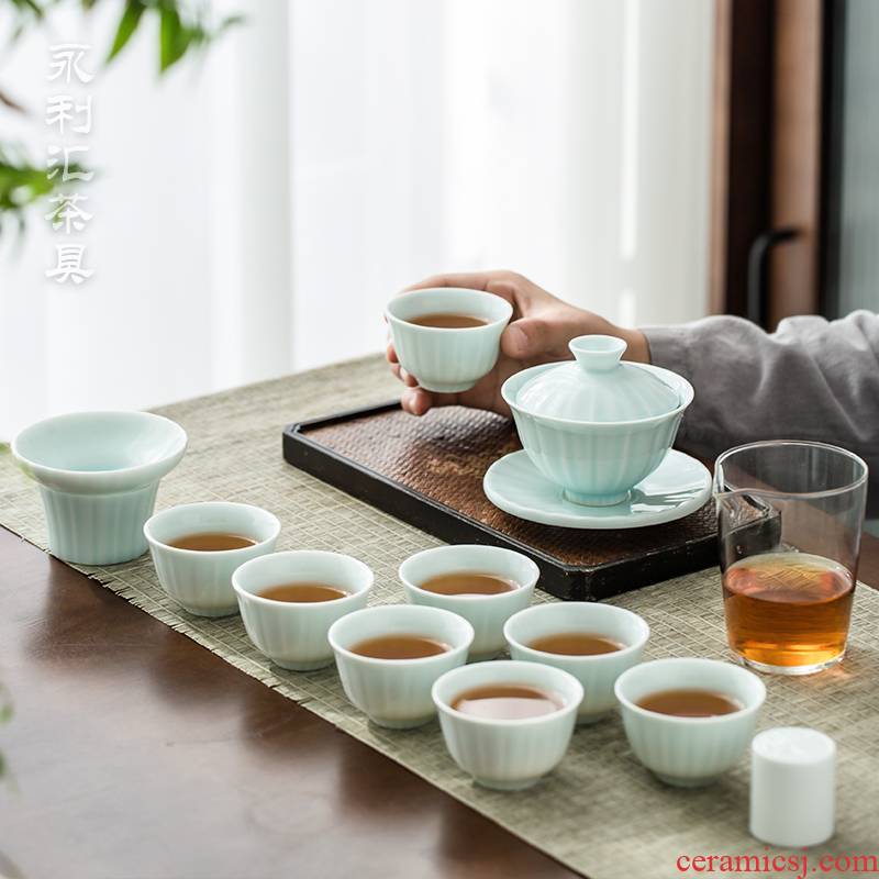 Wynn hui ceramic tea sets suit household kung fu tea tureen tea cups white porcelain small set of office