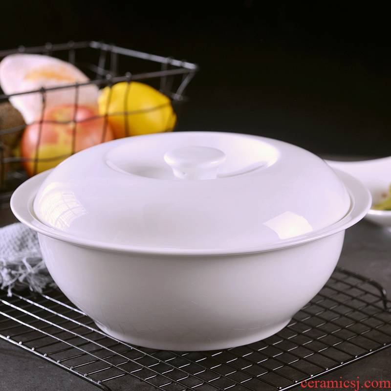 Jingdezhen household pure white large soup bowl with cover large creative ipads porcelain high temperature resistant soup pot Chinese ceramics porcelain basin