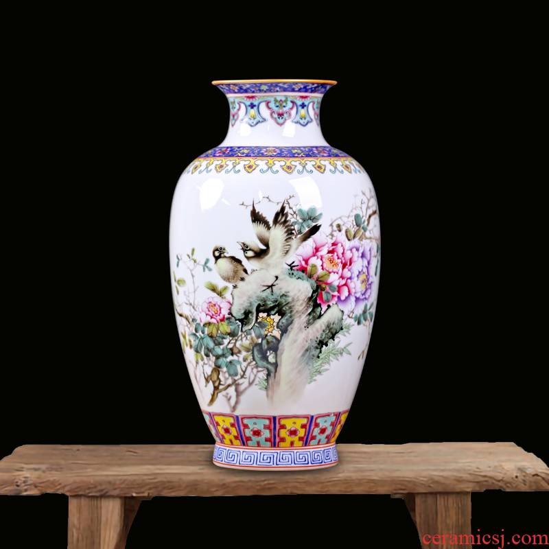 Jingdezhen ceramics checking painting of flowers and flower vase figure mesa sitting room rich ancient frame study decorative furnishing articles