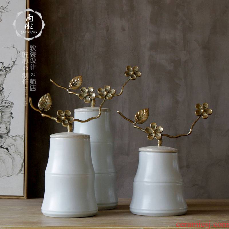New Chinese style ceramic flower simulation flower art furnishing articles creative TV ark, flower arranging, bamboo green glaze bottled act the role ofing is tasted
