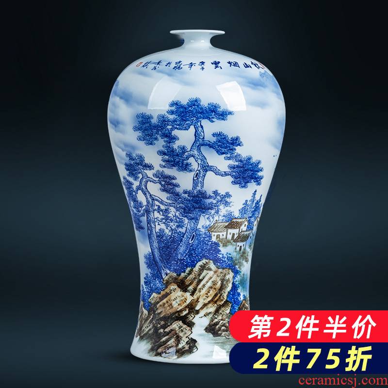 Jingdezhen ceramics painting large name plum bottle blue and white porcelain vase painting flower arranging place, Chinese style household ornaments