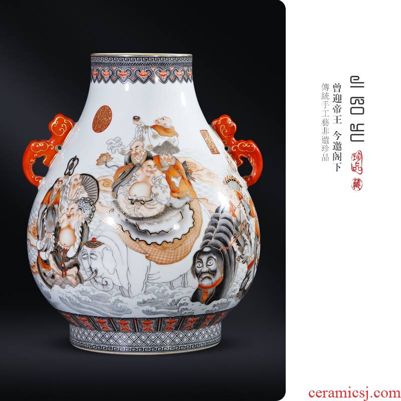 Jingdezhen ceramic the qing qianlong hand - made color ink paint 18 Luo Hanfu tube of Chinese style living room porch decorate furnishing articles
