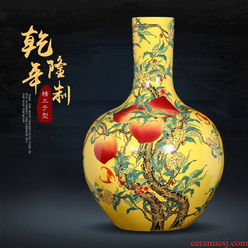 Jingdezhen ceramics powder enamel nine peach figure vases, flower arranging large home furnishing articles of Chinese style of the sitting room porch decoration
