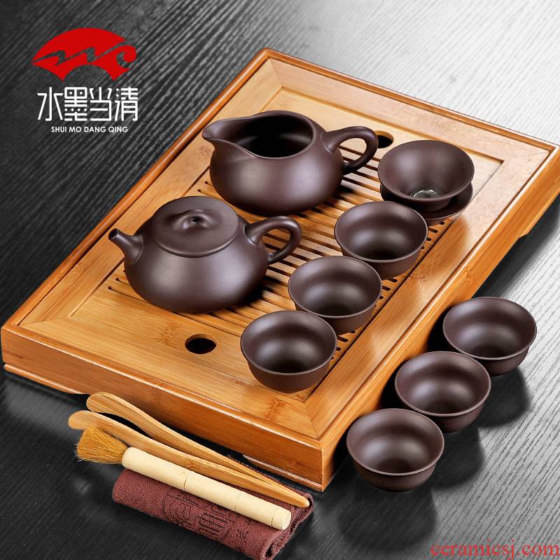 Kung fu tea set move simple small tea tray tea purple sand cup six ceramic teapot household mini dress