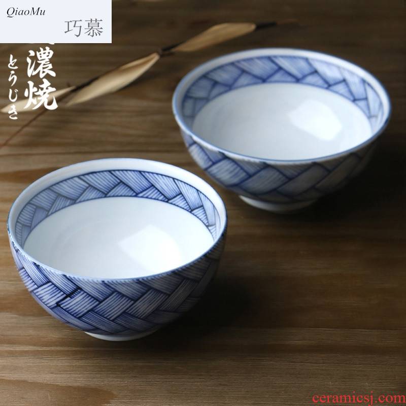 Qiao mu Japanese blue and white porcelain bowls of household ceramic bowl adult eat rainbow such as bowl soup bowl large dishes flavor dish