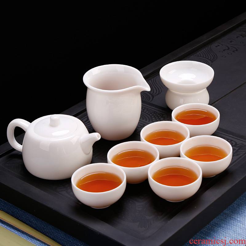 High tea wang dehua white porcelain suet jade kung fu tea set a complete set of ceramic teapot household contracted and pure white