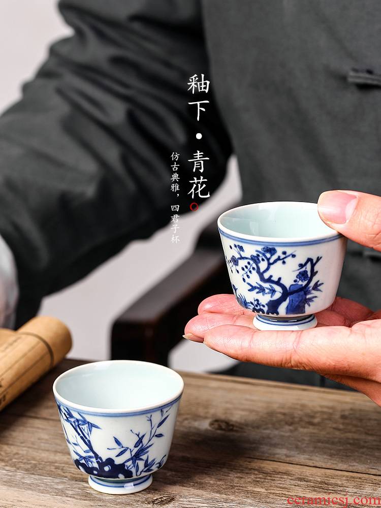 Jingdezhen blue and white master cup by patterns of hand - made sample tea cup archaize kung fu checking tea cups