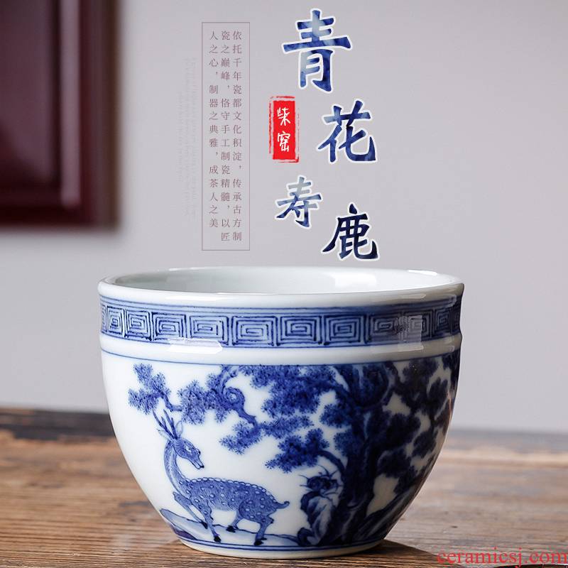 Archaize yongzheng bottom cylinder type glass of pure manual master cup of large single maintain blue and white porcelain cup gift