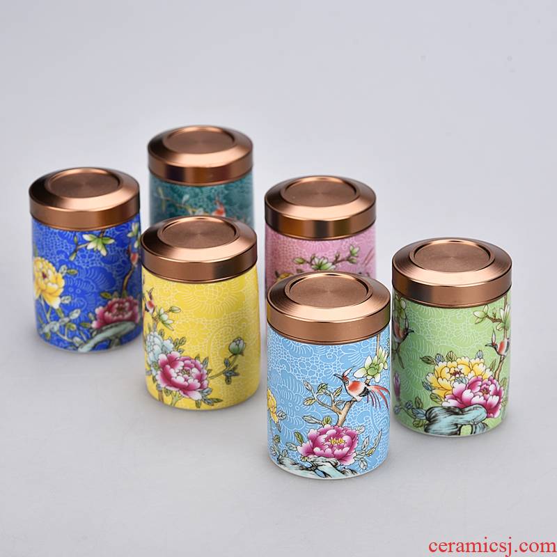 Hui shi creative colored enamel tea box of goods can of pu 'er tea caddy fixings sealing caddy fixings ceramic POTS