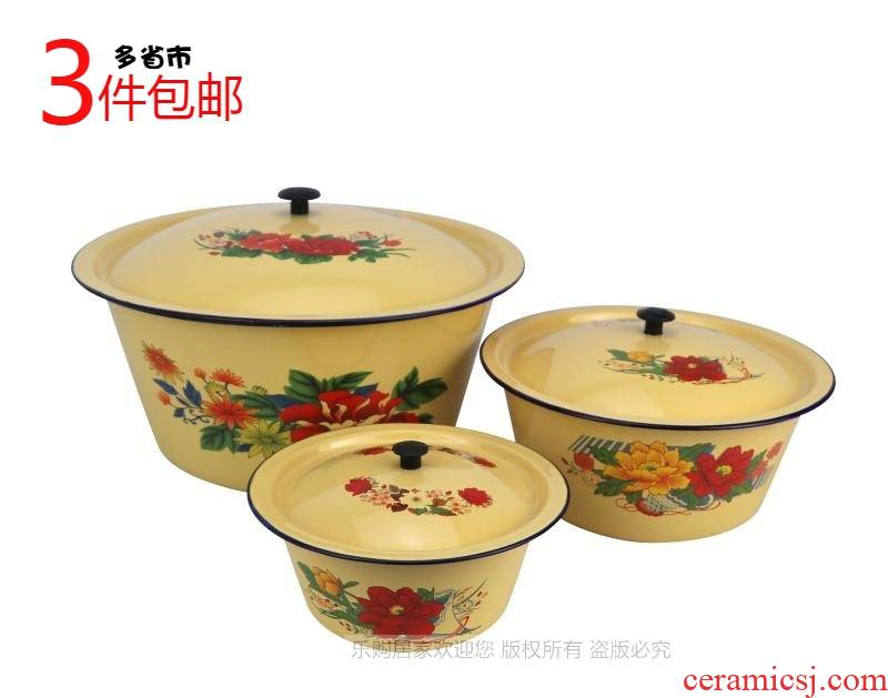Soup bowl with cover ceramic basin little magnetic magnetic capacity thickening enamel basins and old people to use in the kitchen