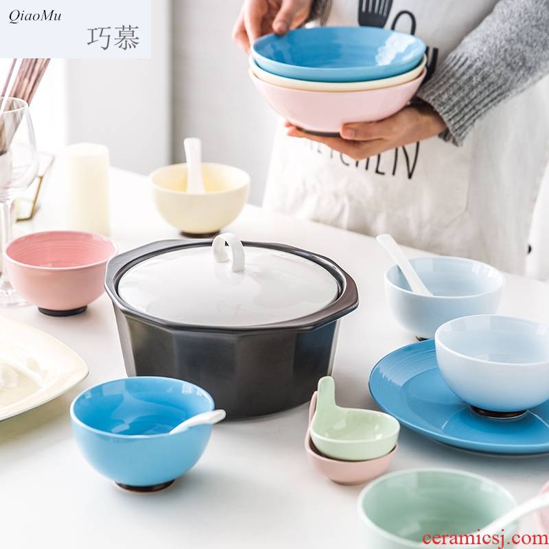 Qiam qiao mu household of Chinese style kitchen ceramic dishes creative contracted new ipads porcelain plate suit a gift