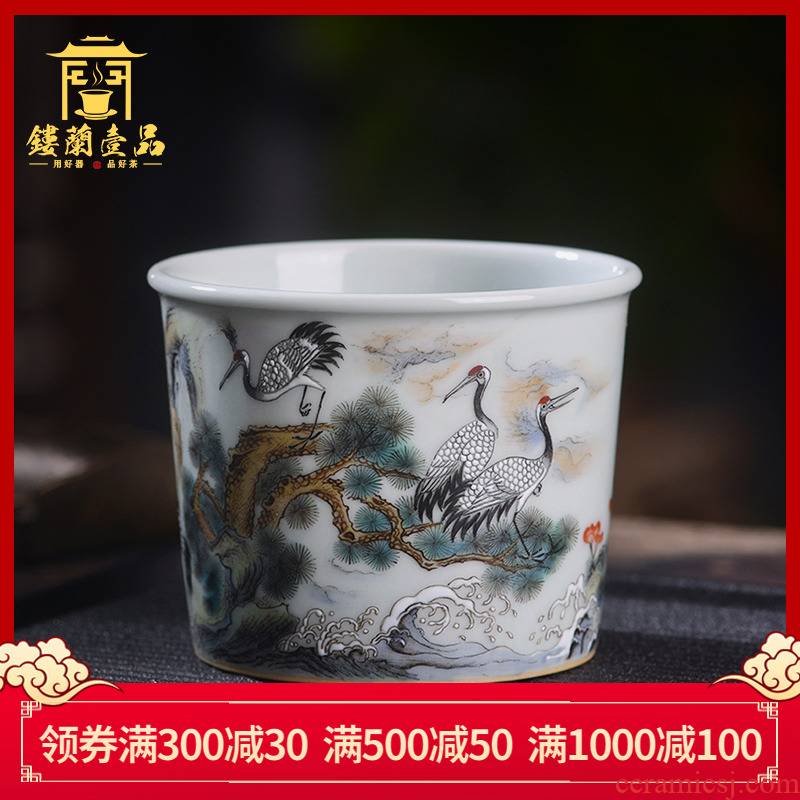 Jingdezhen ceramic all hand - made pastel pine crane live master cup kunfu tea, tea cup single cup sample tea cup