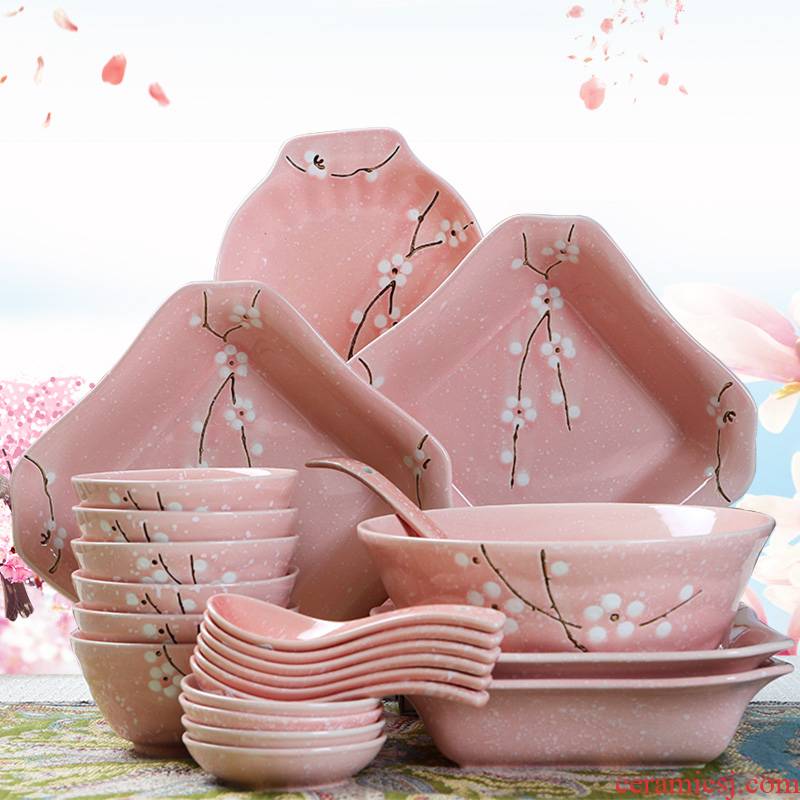 4 6 Dishes suit household Japanese people eat bread and butter plate combination tableware ceramics creative contracted noodles soup bowl