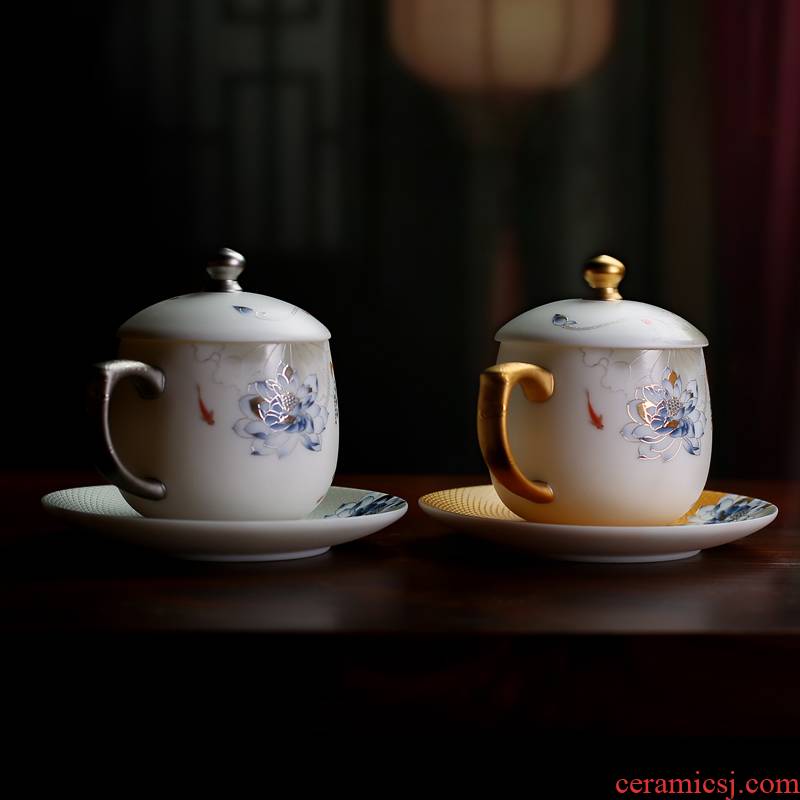 Jingdezhen tea cups separation ceramic tea tea cup of the see colour filter office cup with handle gift gift box