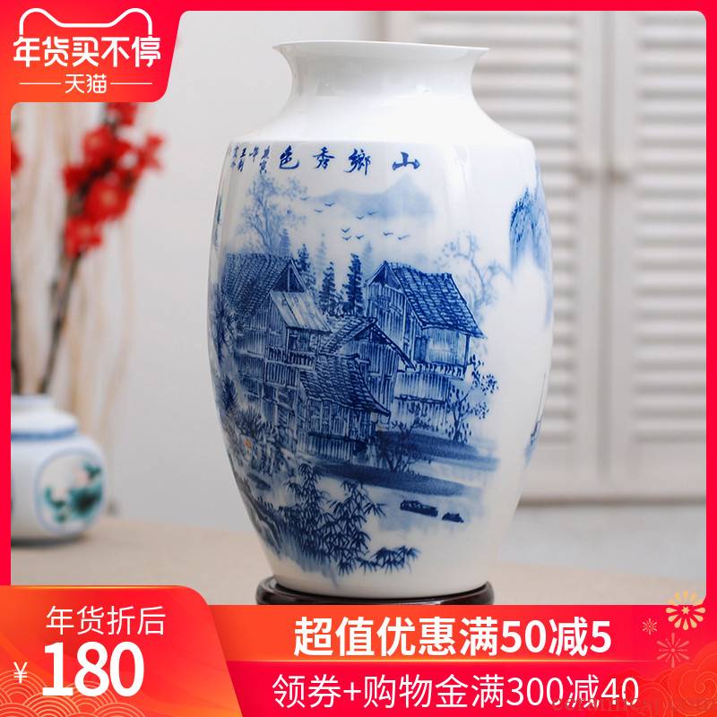 150 jingdezhen ceramic checking painting landscape of blue and white porcelain vase I household adornment flower arranging furnishing articles