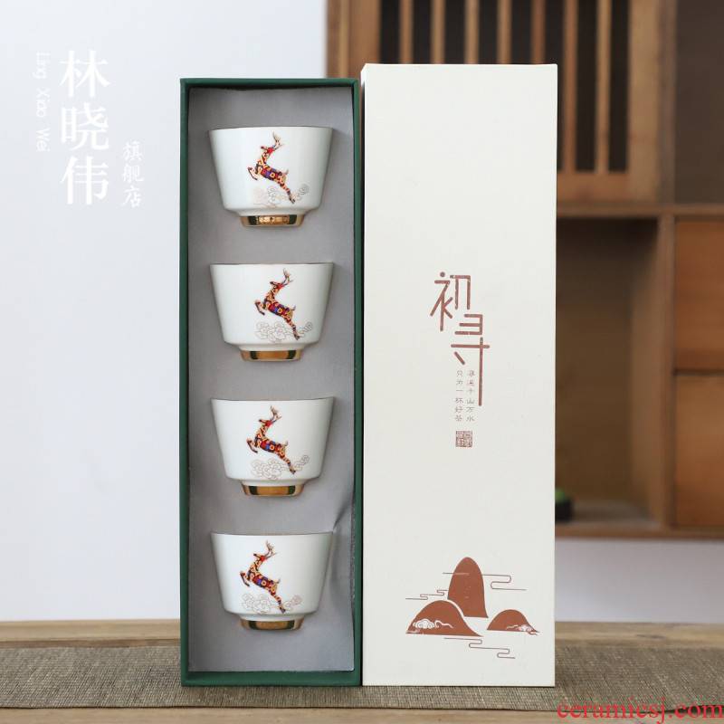 Ceramic hand - made teacup suit master cup single cup large kung fu tea set sample tea cup cup 4 gift boxes