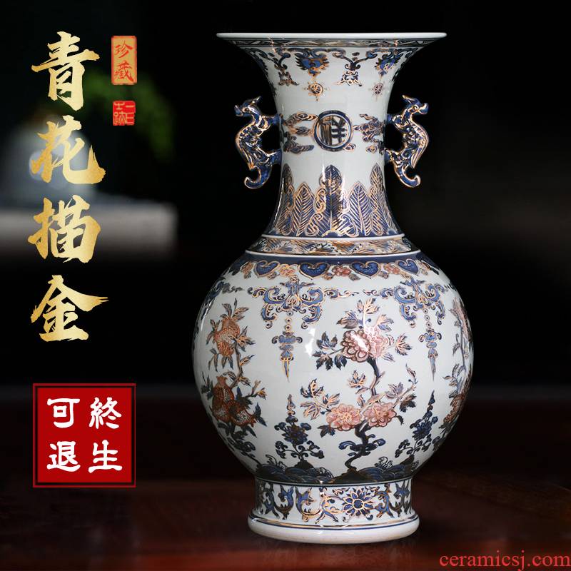 Large blue and white porcelain of jingdezhen ceramics vase furnishing articles of Chinese style household living room TV cabinet decorative arts and crafts