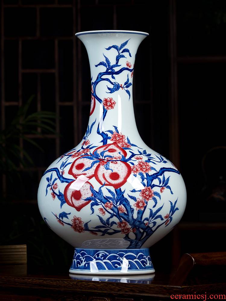 Jingdezhen ceramics manual hand - made porcelain youligong peach of blue and white porcelain vase antique Chinese style household act the role ofing is tasted