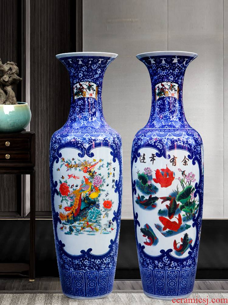 Archaize floor of blue and white porcelain of jingdezhen ceramics is increasing in the new Chinese style living room decoration porcelain vase is placed large opening
