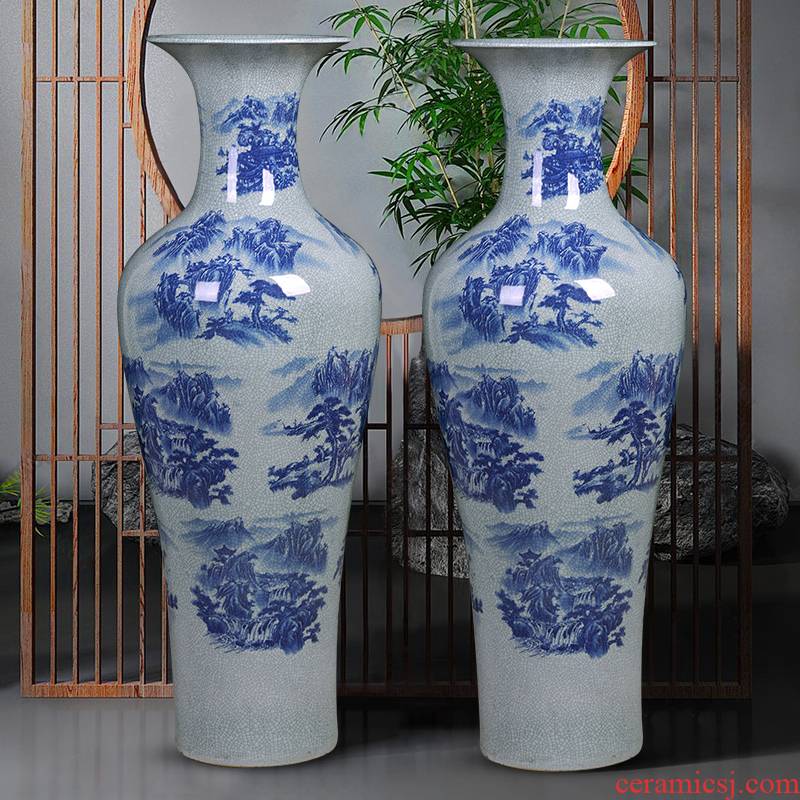 Blue and white porcelain of jingdezhen ceramics vase crack archaize floor living room extra large hotel decoration furnishing articles