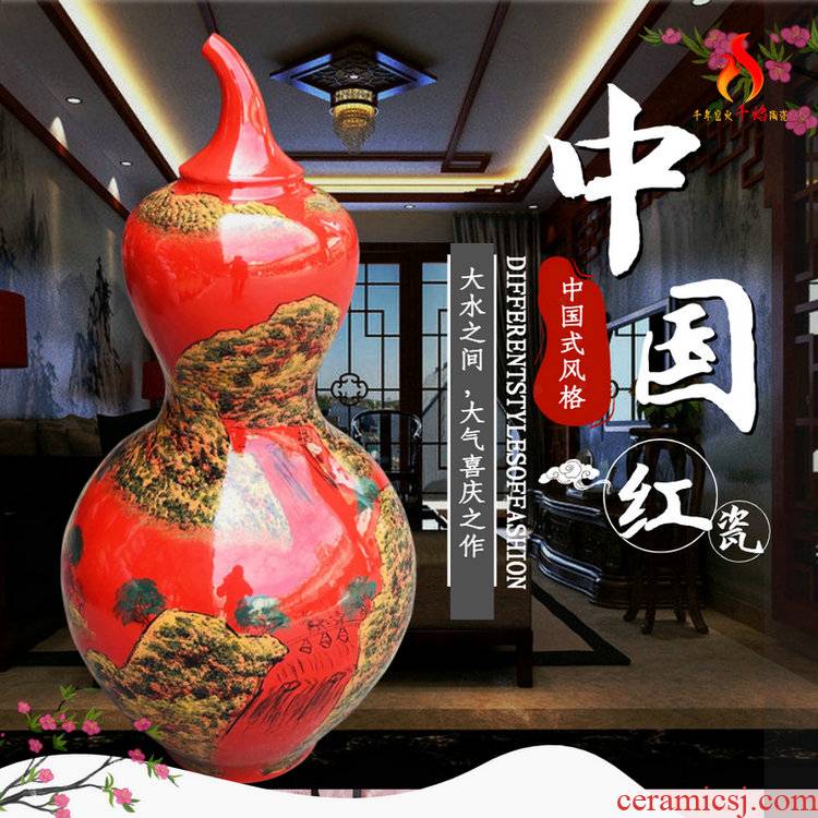 Jingdezhen ceramics of large vase China red hand - made scenery gourd decorative furnishing articles sitting room hotel lobby