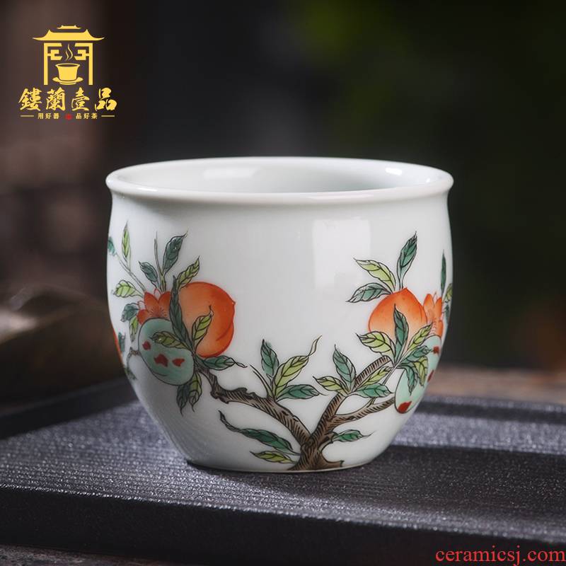 Jingdezhen ceramic all hand - made colors peach lines master cup kung fu tea cup tea cup individual sample tea cup