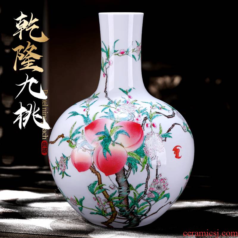Jingdezhen ceramic antique hand - made pastel peach nine Chinese sitting room adornment is placed large celestial large vase