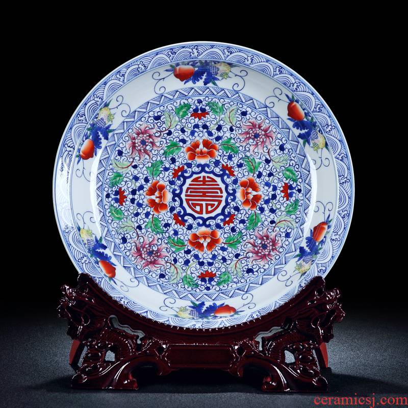 Archaize of jingdezhen ceramics powder enamel porcelain floral disk plate hanging dish decorated sat dish rich ancient frame furnishing articles