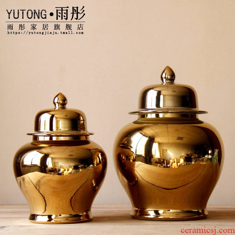 Manual booking with jingdezhen ceramics gold home furnishing articles ceramic decoration with cover to a bigger storage tank