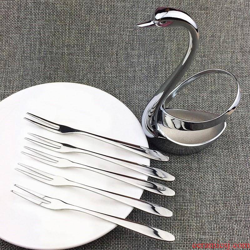 View the best stainless steel fruit fork swan base plate of dessert fork set fruit salad Korean children