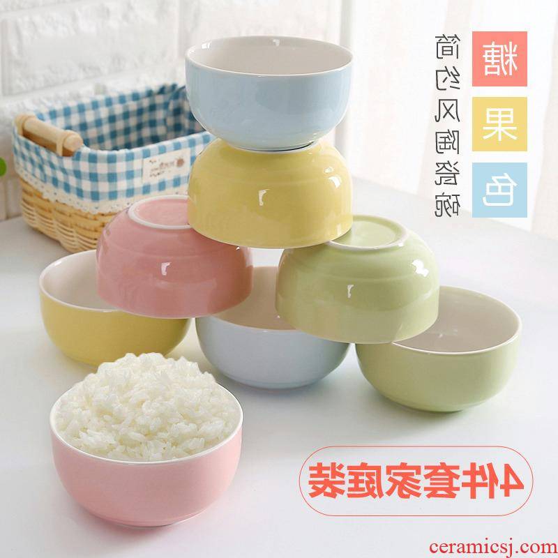 The kitchen household rice bowls four suits for north European children eat small simple parent - child 2 couples ceramic tableware