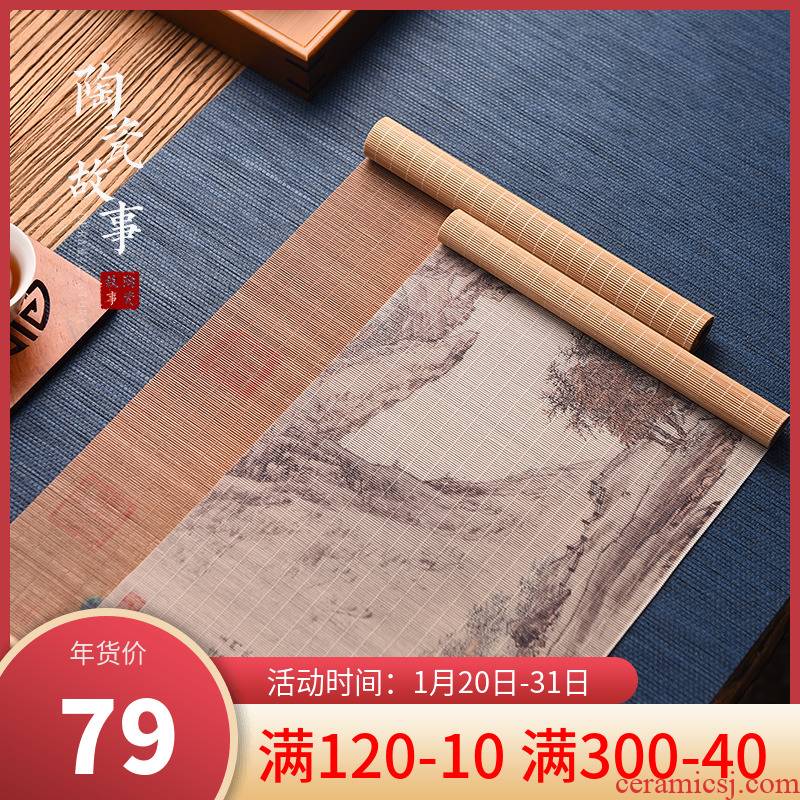 Story of pottery and porcelain tea mat waterproof bamboo small bamboo has zen Japanese tea of China wind restoring ancient ways with bamboo tea table flag cloth seats