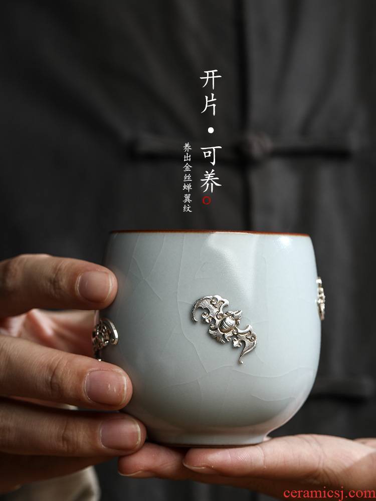 Your up silver inlaid master cup single CPU jingdezhen checking ceramic kung fu teacups hand - made curium cups sliced open tea set