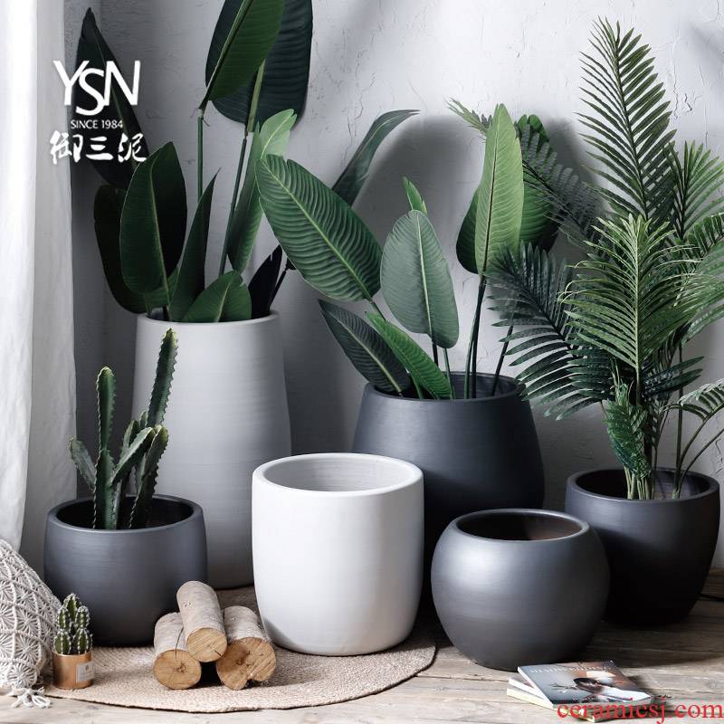 Royal three I and contracted sitting room place of large diameter mud green plant basin ceramic Nordic creative vase flowerpot indoor and is suing