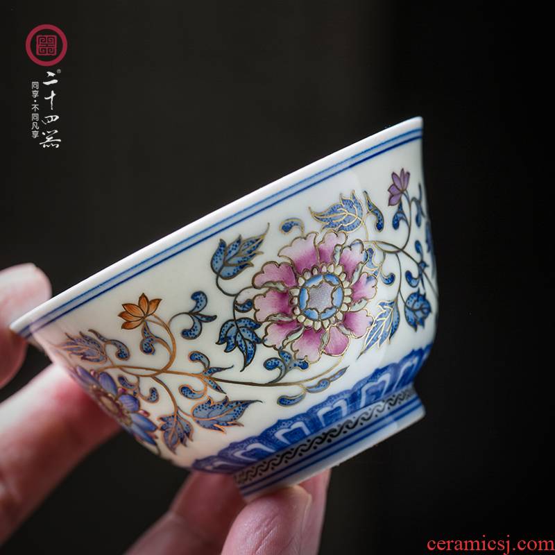 24 is pastel hand - made paint master kung fu tea cup of pure manual single cup of jingdezhen ceramics single women