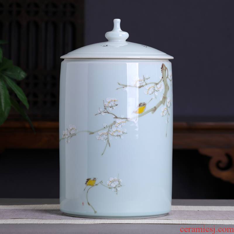 Hand - made straight ceramic tea cake storage tanks caddy fixings furnishing articles large household adornment pu 'er wake POTS with cover