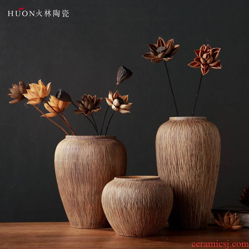 Manually restore ancient ways of primitive simplicity bark ceramic coarse pottery vase Chinese dried flowers flower arrangement furnishing articles zen ceramic flower POTS