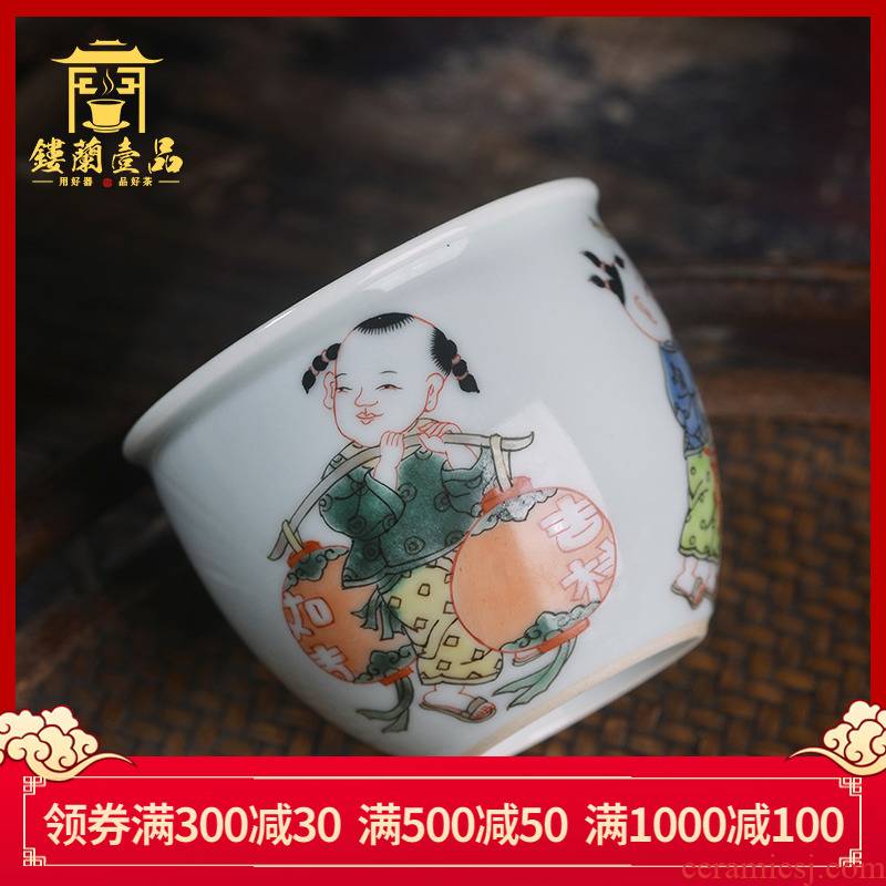 Jingdezhen ceramic luck boy all hand - made colors cylinder cup kunfu tea, tea cup single CPU master CPU