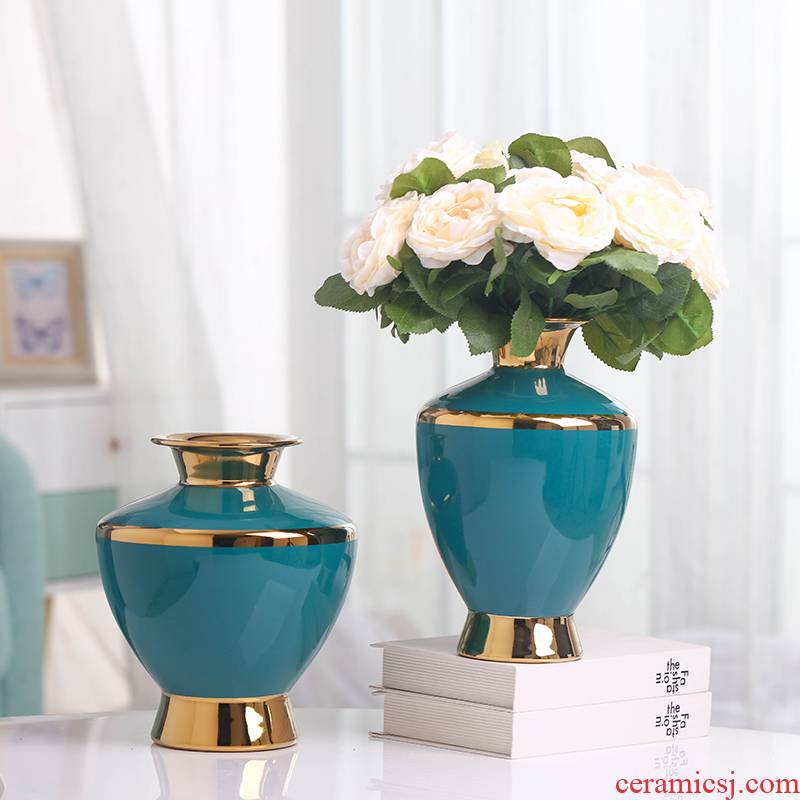 Light European - style key-2 luxury golden vase furnishing articles of jingdezhen ceramic creative modern fashion TV ark, sitting room dry flower receptacle