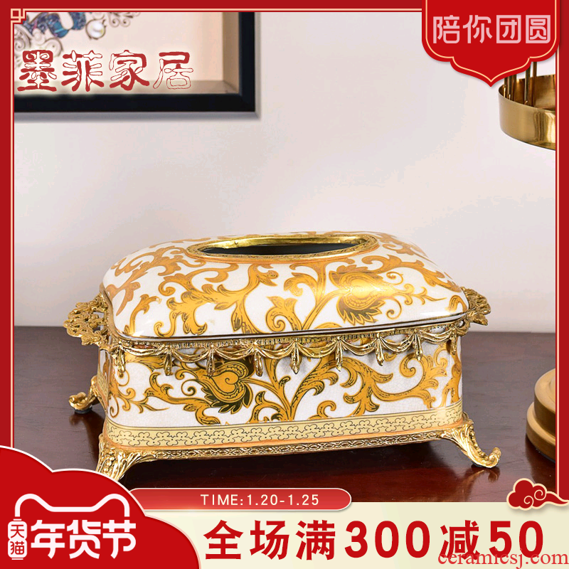 European American light much wind high - end ceramic decorative paper tissue box sitting room dining - room tea table suction box for carton furnishing articles