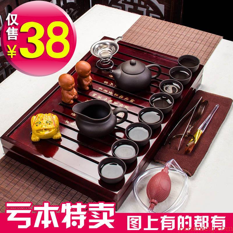 Hui shi kung fu tea set home tea tray zisha teapot cup of a complete set of ceramic glass tea accessories tea table