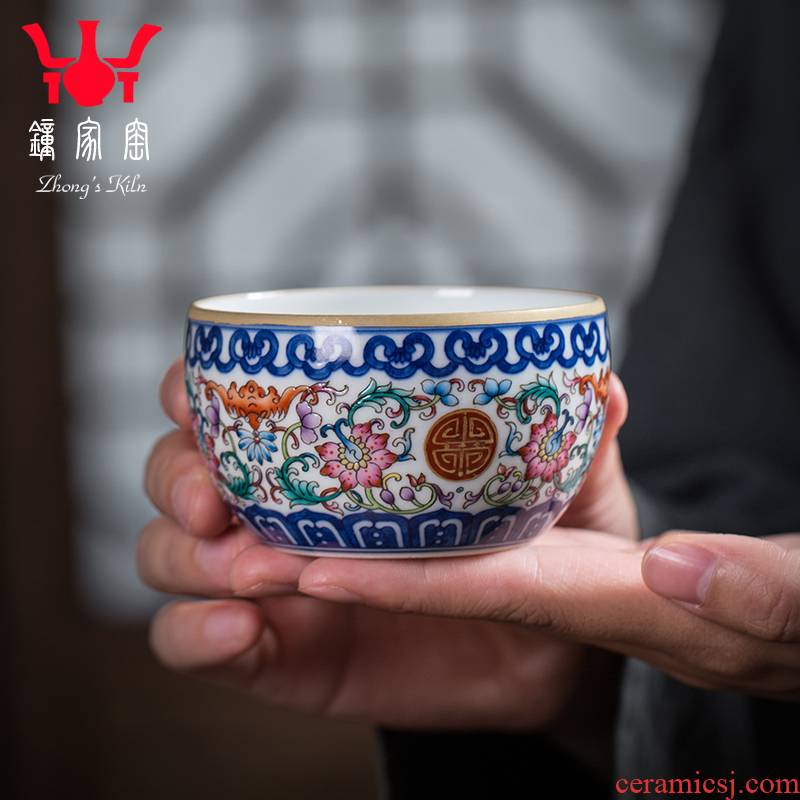 Clock home up jingdezhen blue and white porcelain cup all hand blue tie up branch lines colored enamel porcelain kung fu tea cup