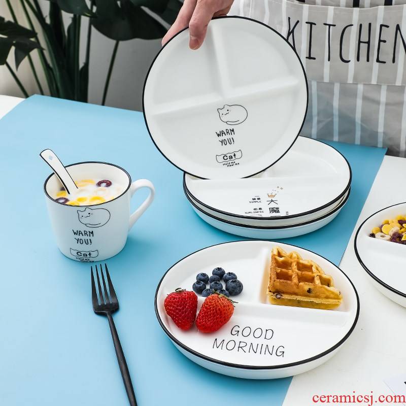 Ceramic frame reduced fat dish one food home breakfast tray children tableware three separate plate policy plate to lose weight