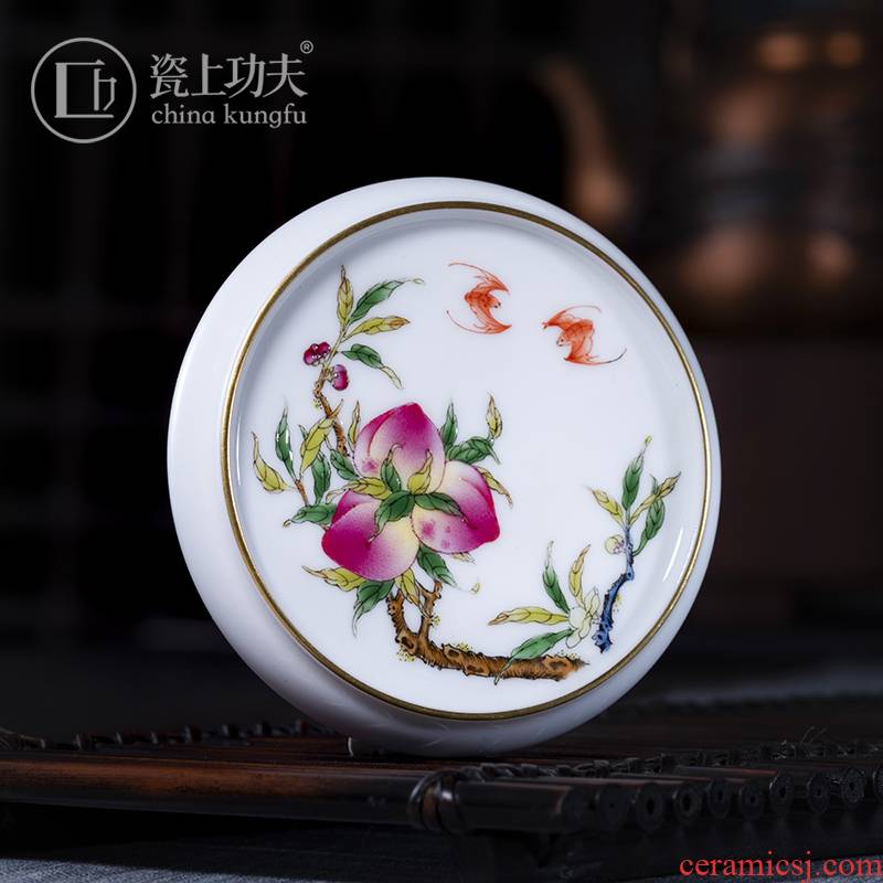 Porcelain on kung fu checking peach colored enamel Porcelain cover rear jingdezhen cover tea accessories