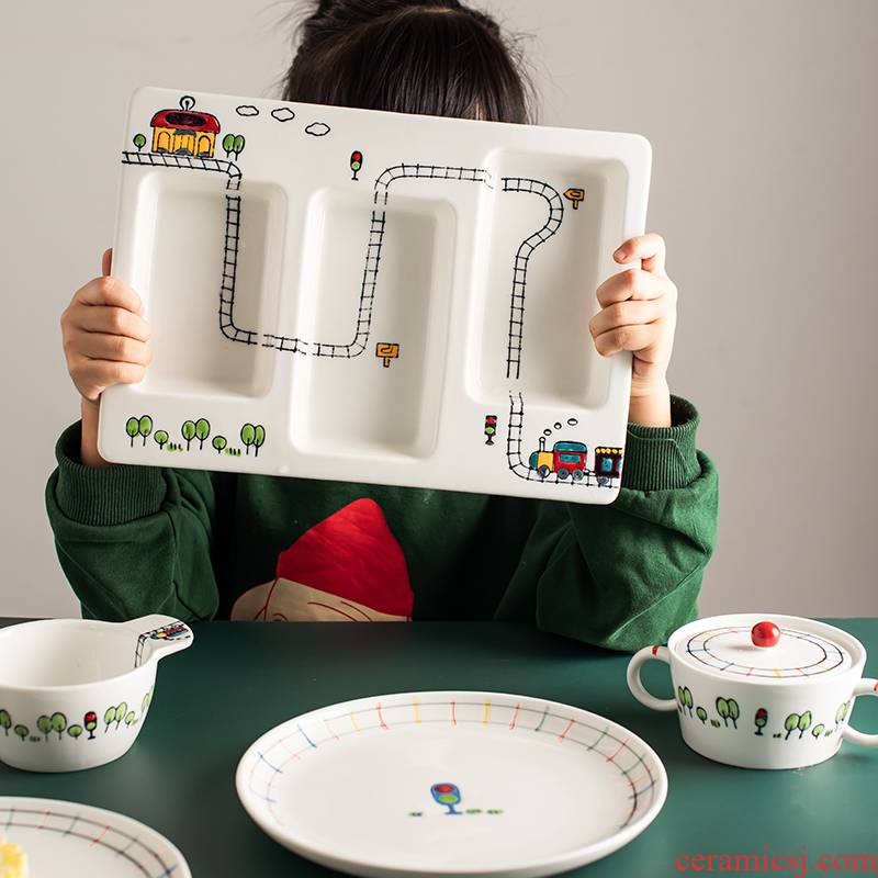 The Original cartoon express little train creative relief under glaze color porcelain tableware ceramics children suit