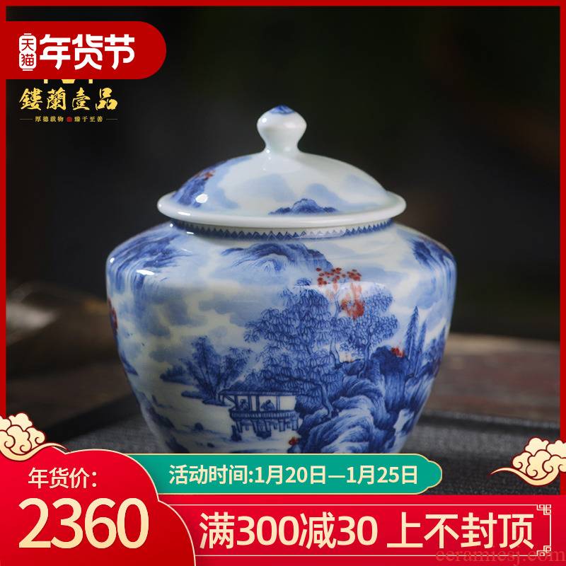 All hand - made porcelain of jingdezhen ceramics on jingshan tea pot water small warehouse up tea box storage moistureproof jar